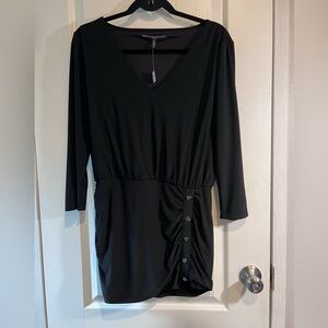 White House Black Market Black Asymmetrical Ruched V-Neck Tunic